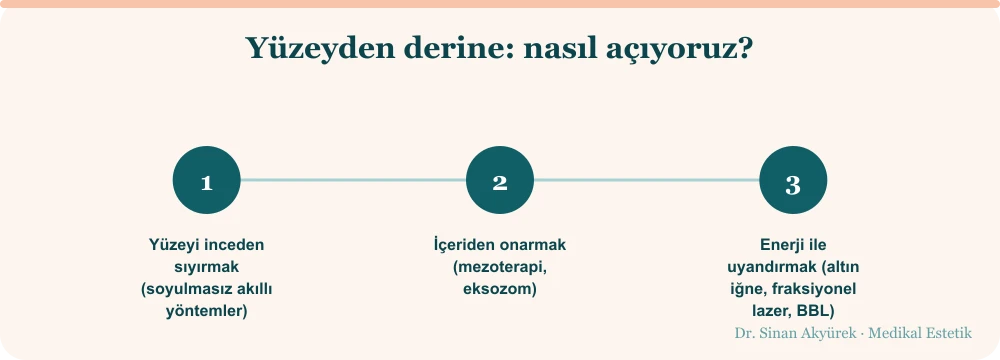 Leke tedavisinde üç basamak: yüzeyi inceden sıyırmak, içeriden onarmak, enerjiyle uyandırmak